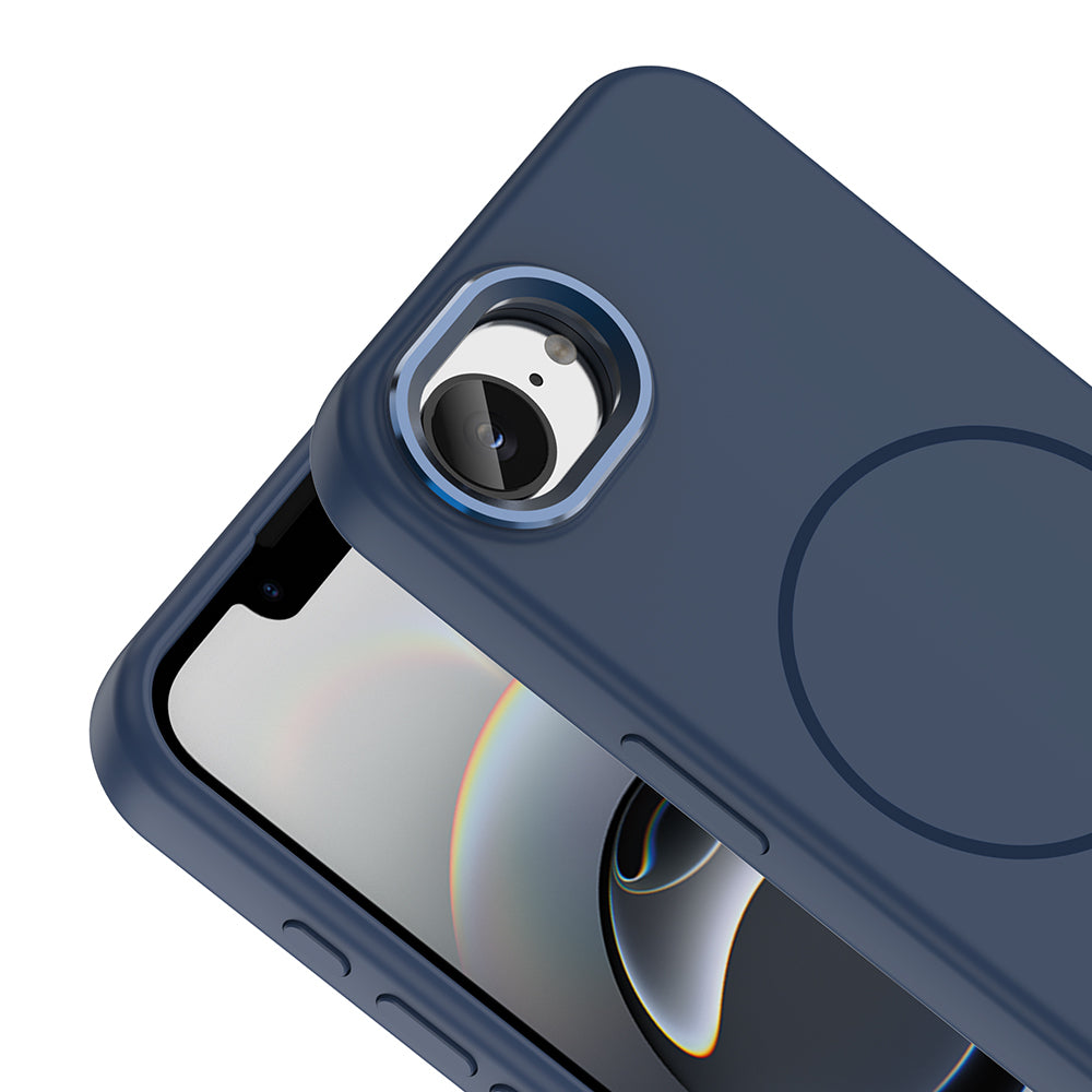 Apple iPhone 16E Kılıf M-Safe Şarj Özellikli Metal Kamera Çerçeveli Edi Silikon Kapak Lacivert