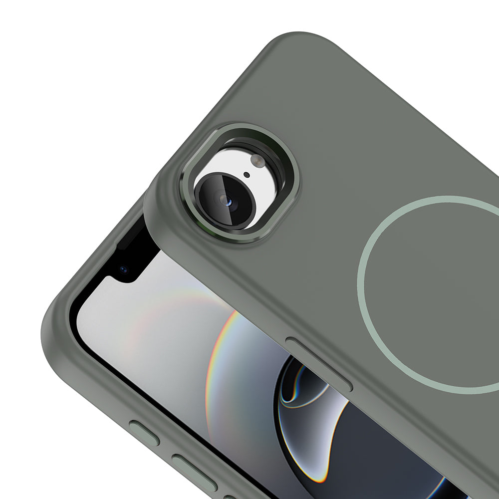 Apple iPhone 16E Kılıf M-Safe Şarj Özellikli Metal Kamera Çerçeveli Edi Silikon Kapak Titanyum-Gri