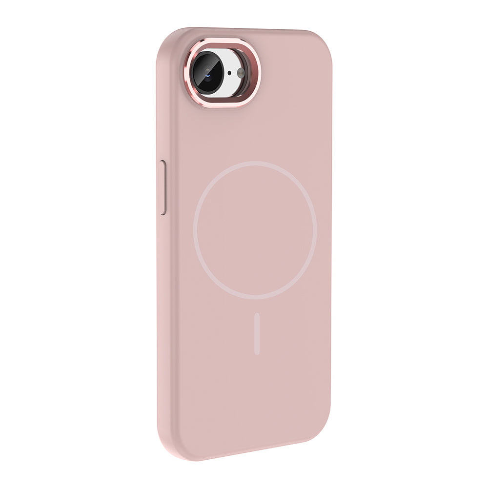 Apple iPhone 16E Kılıf M-Safe Şarj Özellikli Metal Kamera Çerçeveli Edi Silikon Kapak Rose Gold