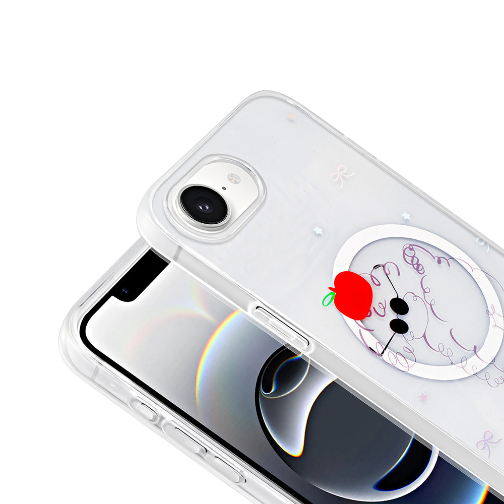 Apple iPhone 16E Kılıf M-Safe Şarj Özellikli Şeffaf Zore Folk Sert Kapak Çilek