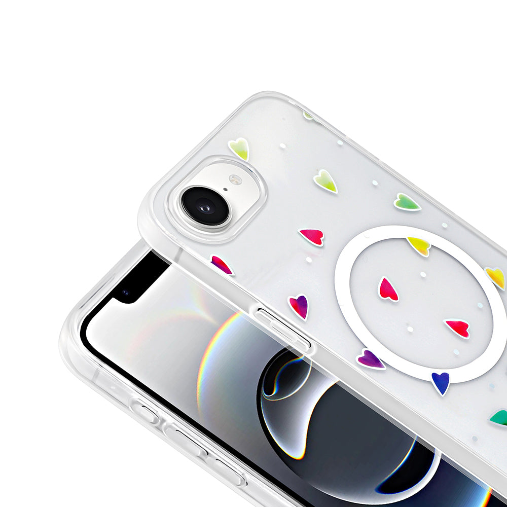 Apple iPhone 16E Kılıf M-Safe Şarj Özellikli Şeffaf Zore Folk Sert Kapak Çilek