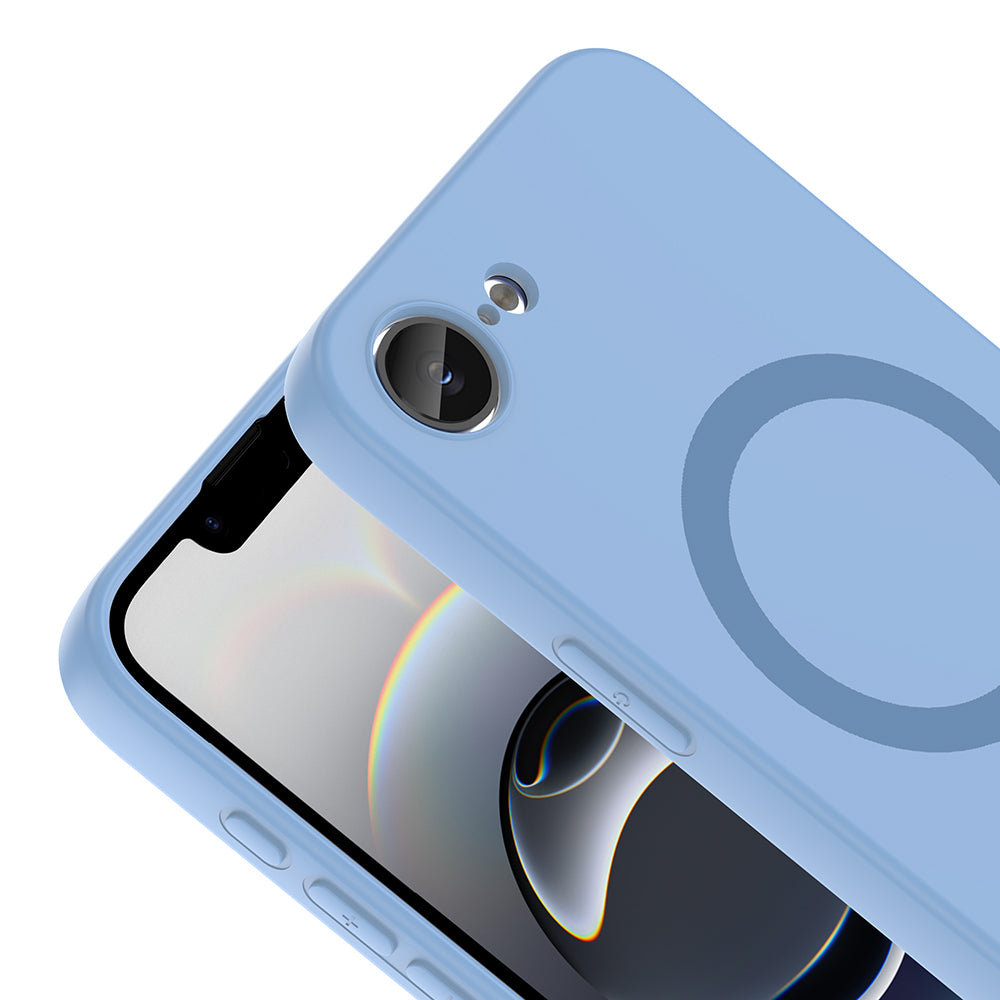 Apple iPhone 16E Kılıf M-Safe Şarj Özellikli Zore Aris Silikon Kapak Baby Blue