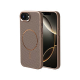 Apple iPhone 16E Kılıf M-safe Şarj Özellikli Karbon Fiber Görünümlü Zore Troy Kapak Gold