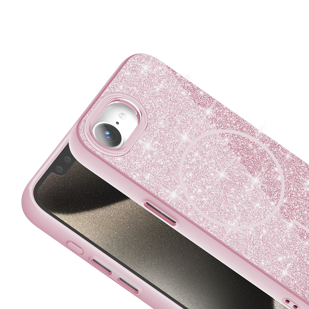 Apple iPhone 16E Kılıf M-safe Şarj Özellikli Parlayan Simli Zore Okso Kapak Derin Mor