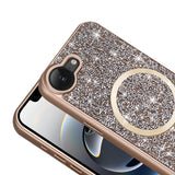 Apple iPhone 16E Kılıf Pırlanta Tasarımlı M-safe Şarj Özellikli Zore Mozaik Silikon Kapak Desert Titanyum