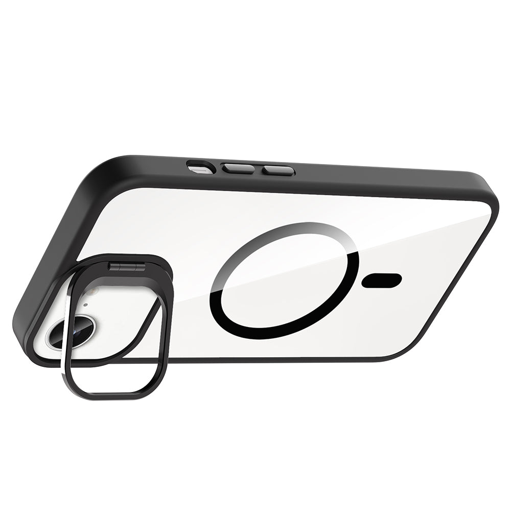 Apple iPhone 16E Kılıf Standlı ve Kamera Lens Hediyeli M-Safe Şarj Özellikli Zore Etro Kapak Derin Mor