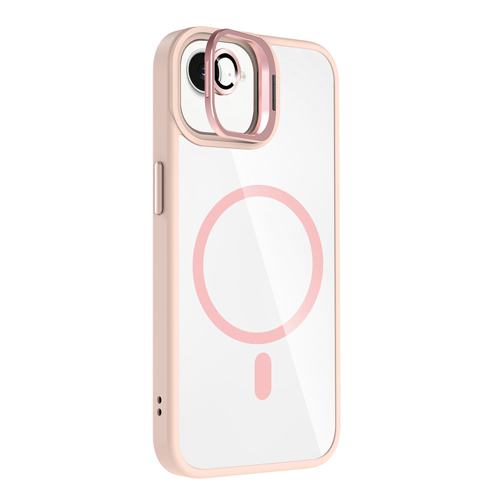 Apple iPhone 16E Kılıf Standlı ve Kamera Lens Hediyeli M-Safe Şarj Özellikli Zore Etro Kapak Derin Mor