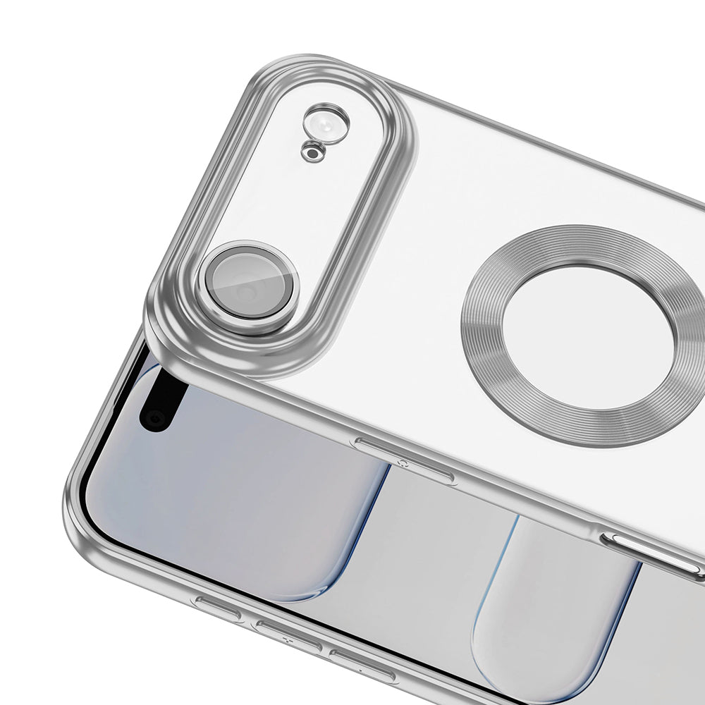 Apple iPhone 17 Air Kılıf Kamera Korumalı Logo Gösteren Zore Omega Kapak Gümüş