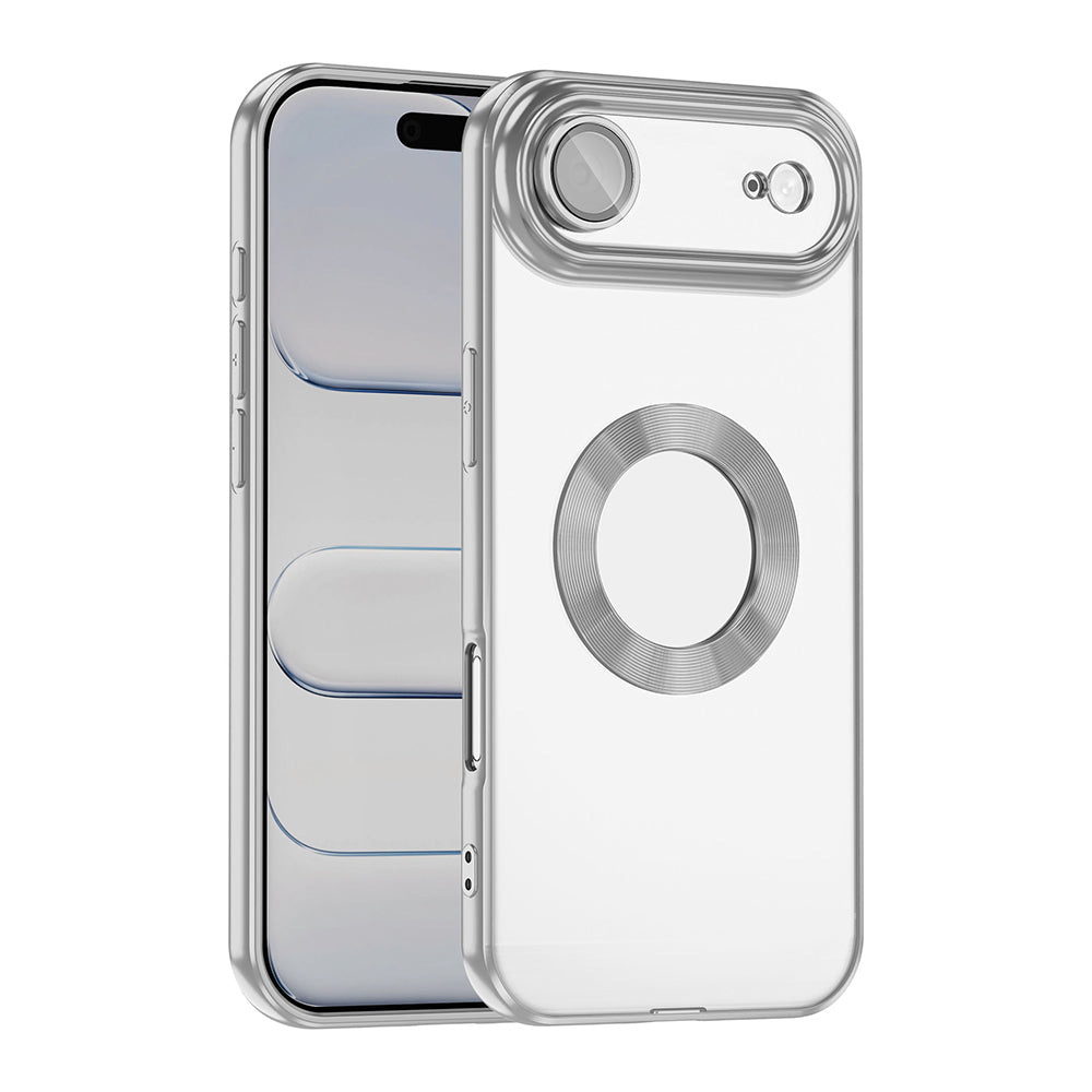 Apple iPhone 17 Air Kılıf Kamera Korumalı Logo Gösteren Zore Omega Kapak Gümüş