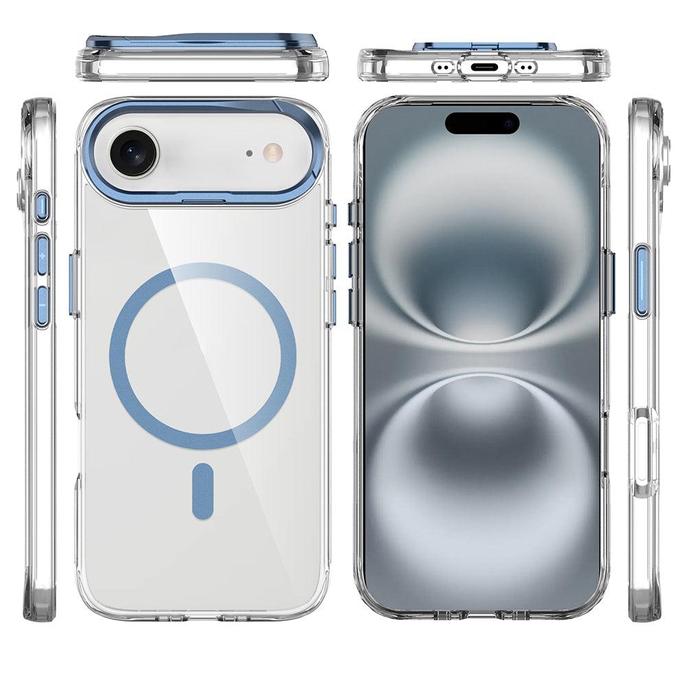 Apple iPhone 17 Air Kılıf M-safe Şarj Özellikli Airbagli Kamera Standlı Zore Azor Kapak Lacivert