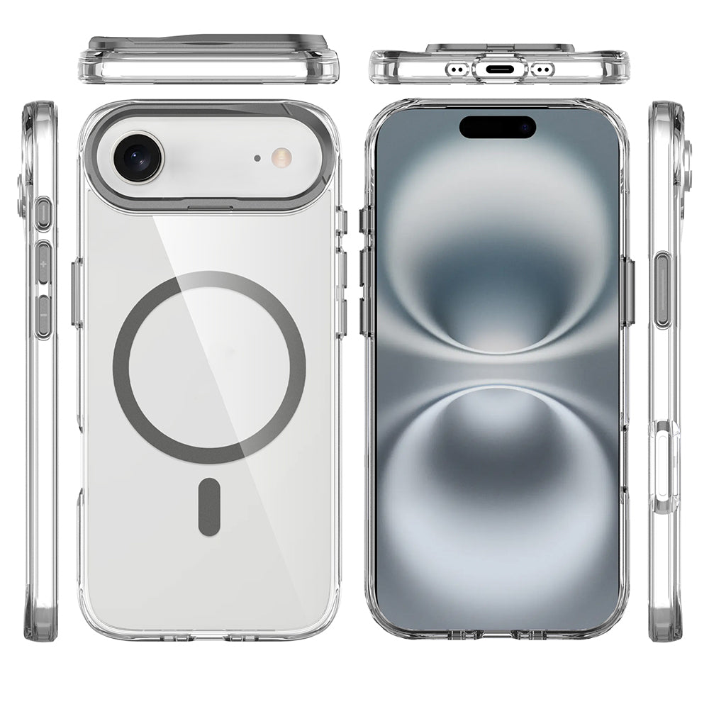 Apple iPhone 17 Air Kılıf M-safe Şarj Özellikli Airbagli Kamera Standlı Azor Kapak Koyu Gri