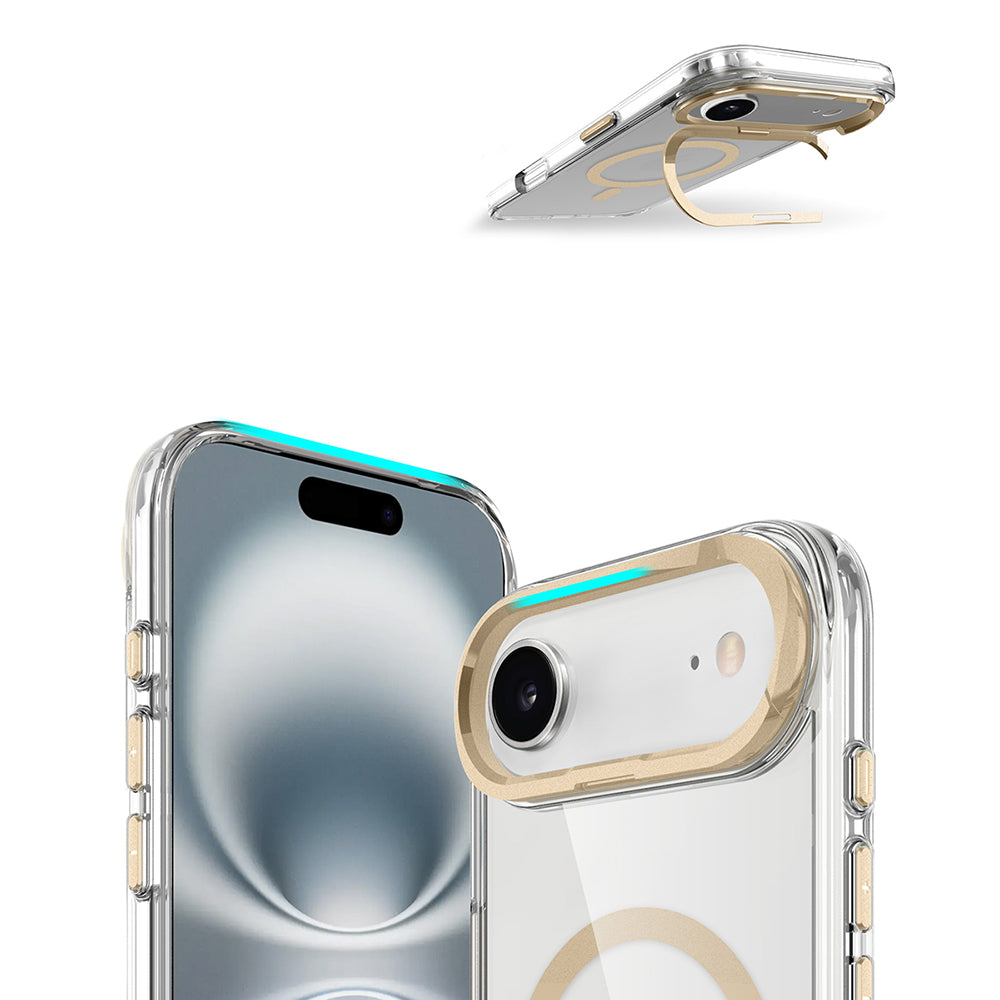 Apple iPhone 17 Air Kılıf M-safe Şarj Özellikli Airbagli Kamera Standlı Azor Kapak Gold