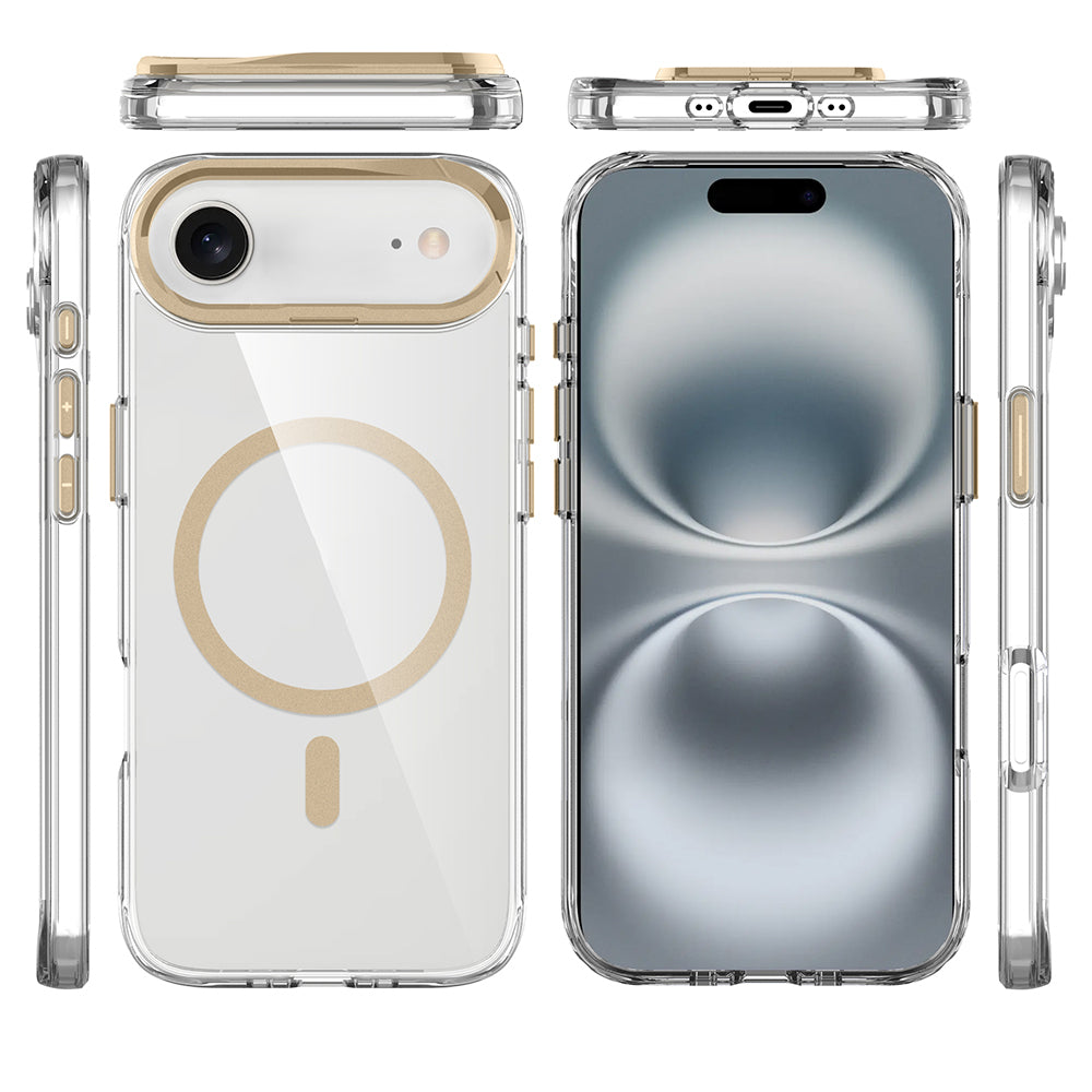 Apple iPhone 17 Air Kılıf M-safe Şarj Özellikli Airbagli Kamera Standlı Zore Azor Kapak Lacivert
