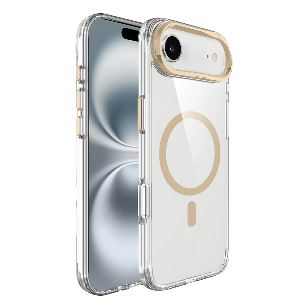 Apple iPhone 17 Air Kılıf M-safe Şarj Özellikli Airbagli Kamera Standlı Azor Kapak Gold