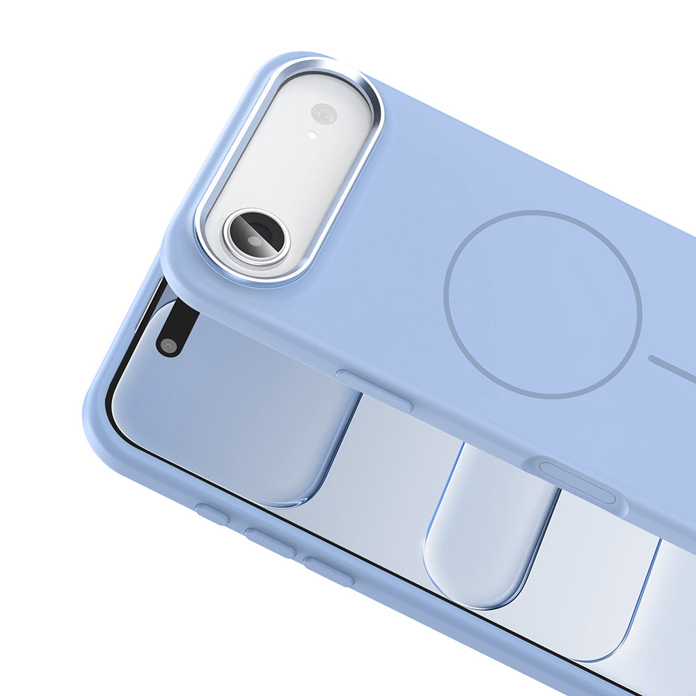 Apple iPhone 17 Air Kılıf M-Safe Şarj Özellikli Metal Kamera Çerçeveli Zore Edi Silikon Kapak Titanyum-Gri