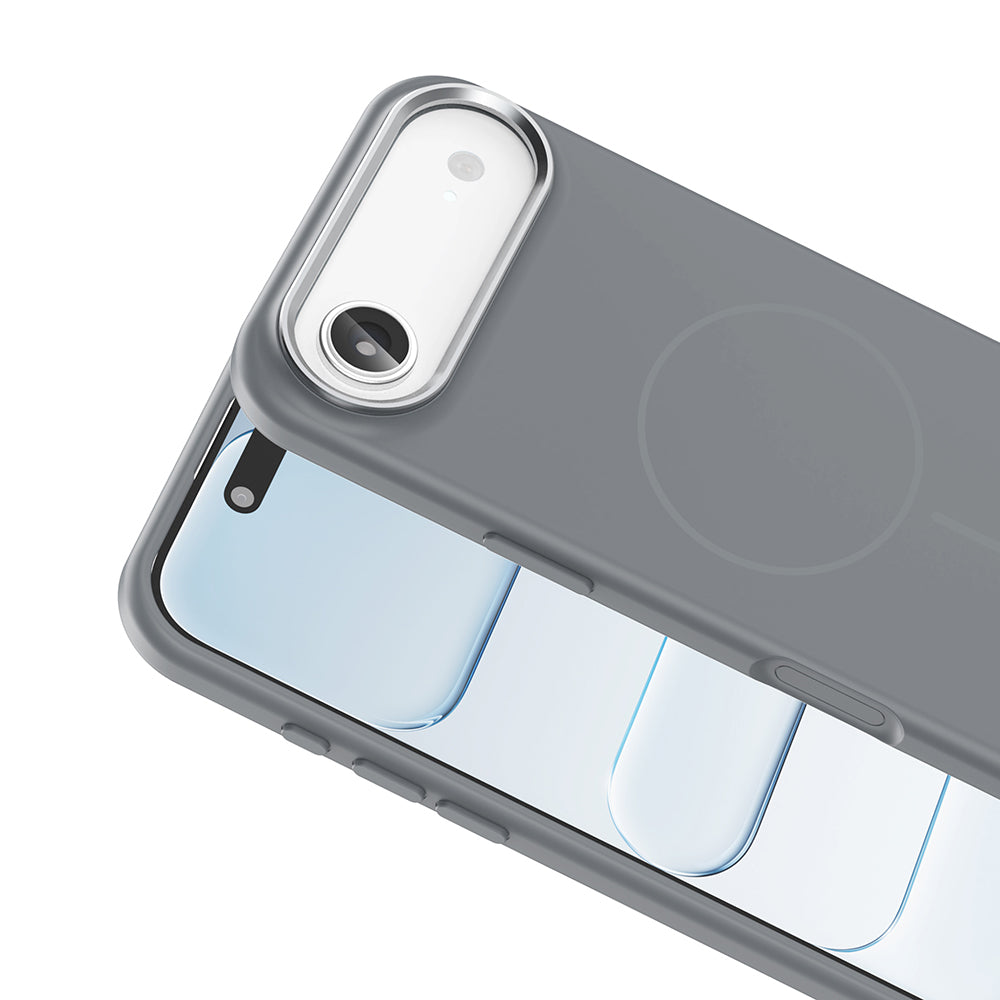 Apple iPhone 17 Air Kılıf M-Safe Şarj Özellikli Metal Kamera Çerçeveli Zore Edi Silikon Kapak Titanyum-Gri