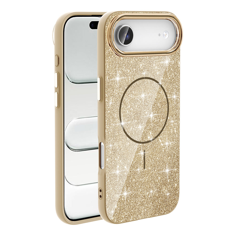 Apple iPhone 17 Air Kılıf M-safe Şarj Özellikli Parlayan Simli Zore Okso Kapak Gold