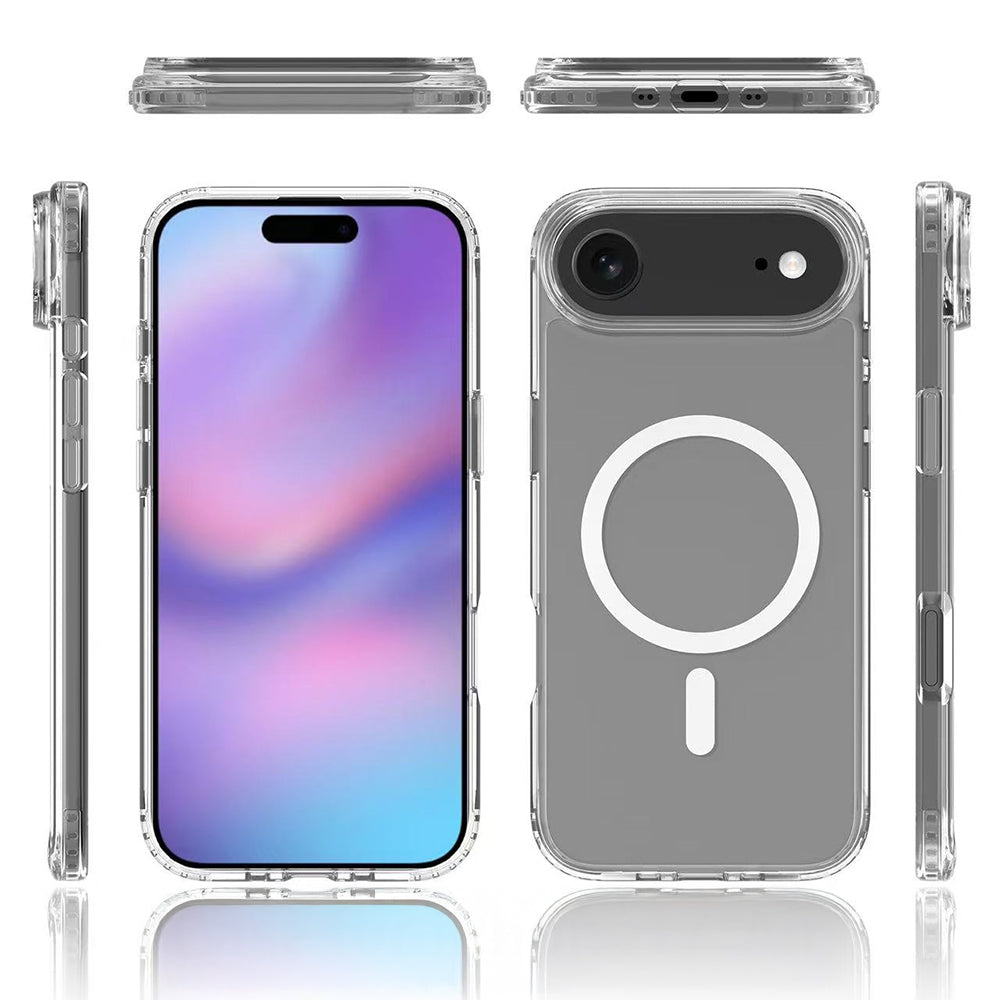 Apple iPhone 17 Air Kılıf M-safe Şarj Özellikli Şeffaf Sert PC Zore Embos Kapak Şeffaf