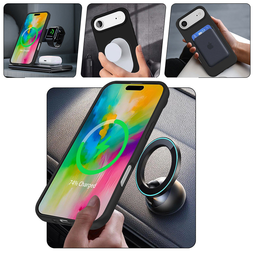 Apple iPhone 17 Air Kılıf M-safe Şarj Özellikli Standlı Zore Samara Kapak Titanyum-Gri