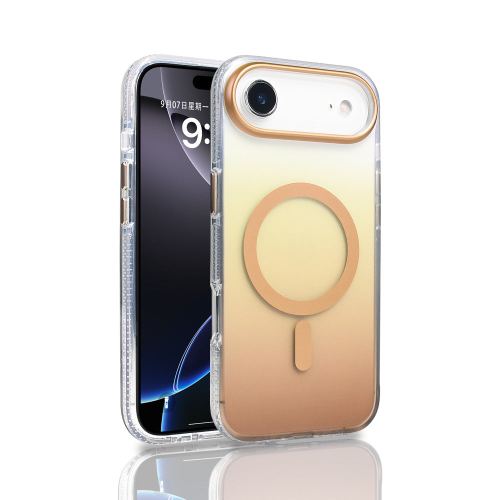 Apple iPhone 17 Air Kılıf M-safe Şarj Özellikli Transparan Renk Geçişli Zore Toros Kapak Gold