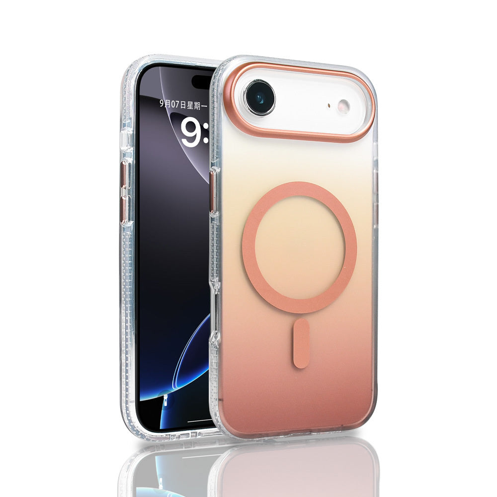 Apple iPhone 17 Air Kılıf M-safe Şarj Özellikli Transparan Renk Geçişli Zore Toros Kapak Rose Gold