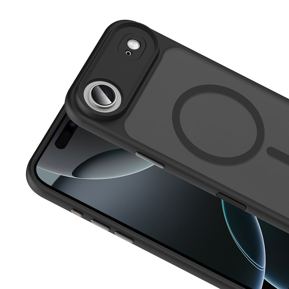 Apple iPhone 17 Air Kılıf Mat Arka Yüzey Wireless Şarj Özellikli Zore Flet M-safe Kapak Siyah