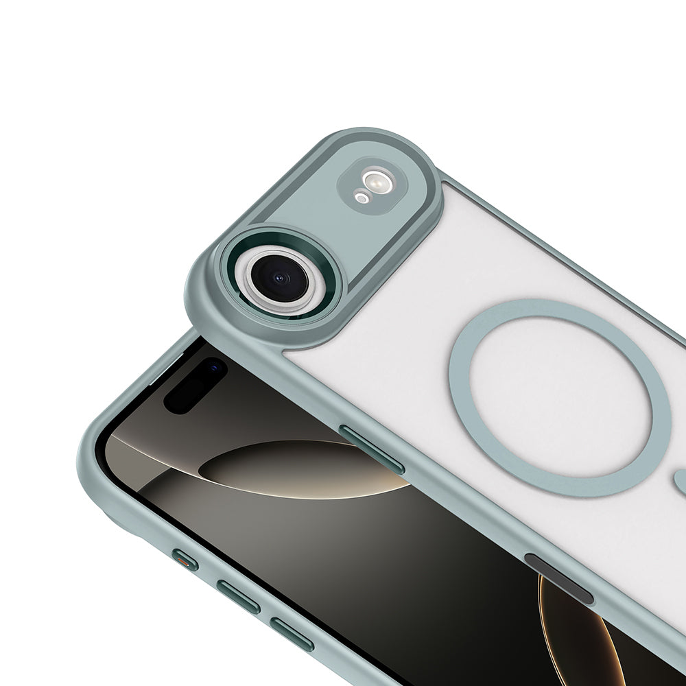 Apple iPhone 17 Air Kılıf Wireless Şarj Özellikli Zore Krom M-safe Silikon Kapak Gri
