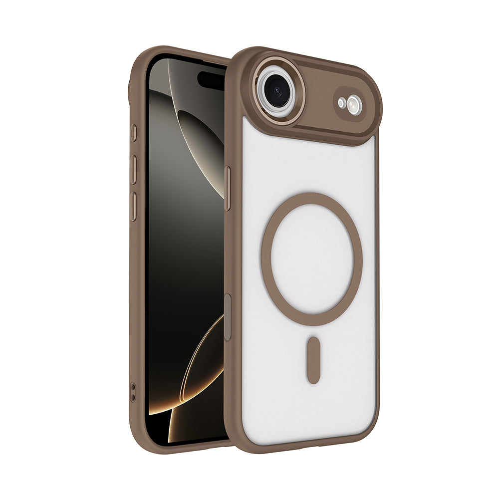 Apple iPhone 17 Air Kılıf Wireless Şarj Özellikli Zore Krom M-safe Silikon Kapak Desert Gold