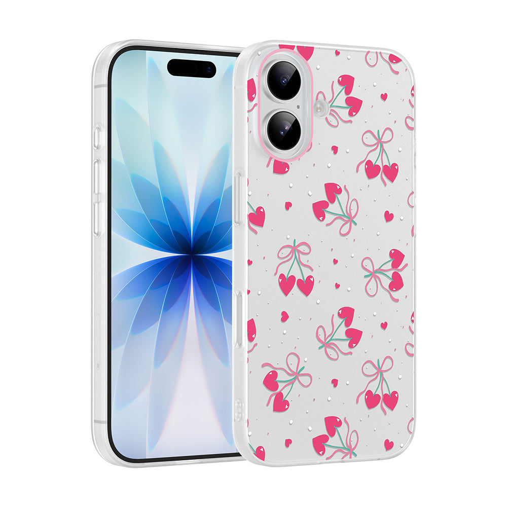 Apple iPhone 17 Kılıf Kamera Korumalı Desenli Zore Klip Kapak Kalpli Kiraz