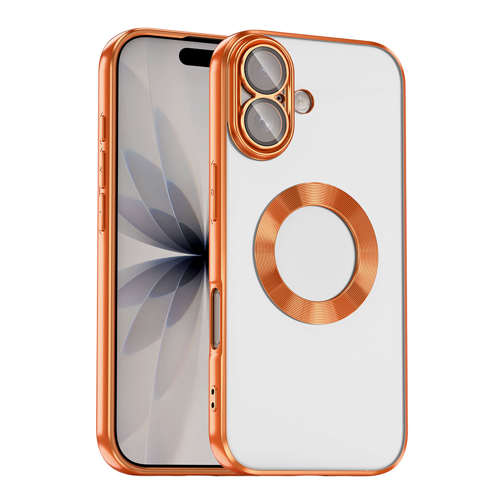 Apple iPhone 17 Kılıf Kamera Korumalı Logo Gösteren Zore Omega Kapak Gold