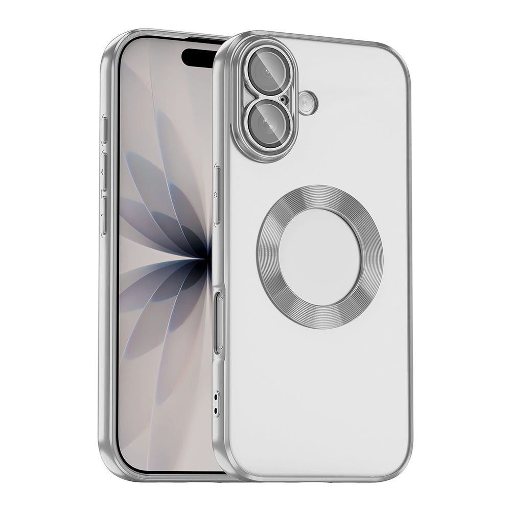 Apple iPhone 17 Kılıf Kamera Korumalı Logo Gösteren Zore Omega Kapak Gümüş
