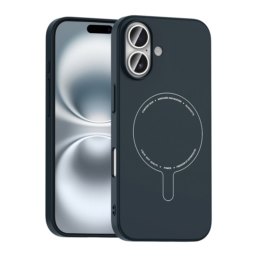 Apple iPhone 17 Kılıf M-Safe Şarj Özellikli Kamera Korumalı Zore Elio Sert PC Kapak Lacivert