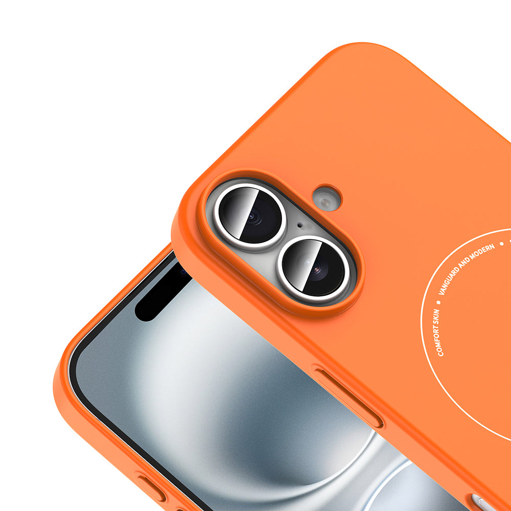 Apple iPhone 17 Kılıf M-Safe Şarj Özellikli Kamera Korumalı Zore Elio Sert PC Kapak Turuncu