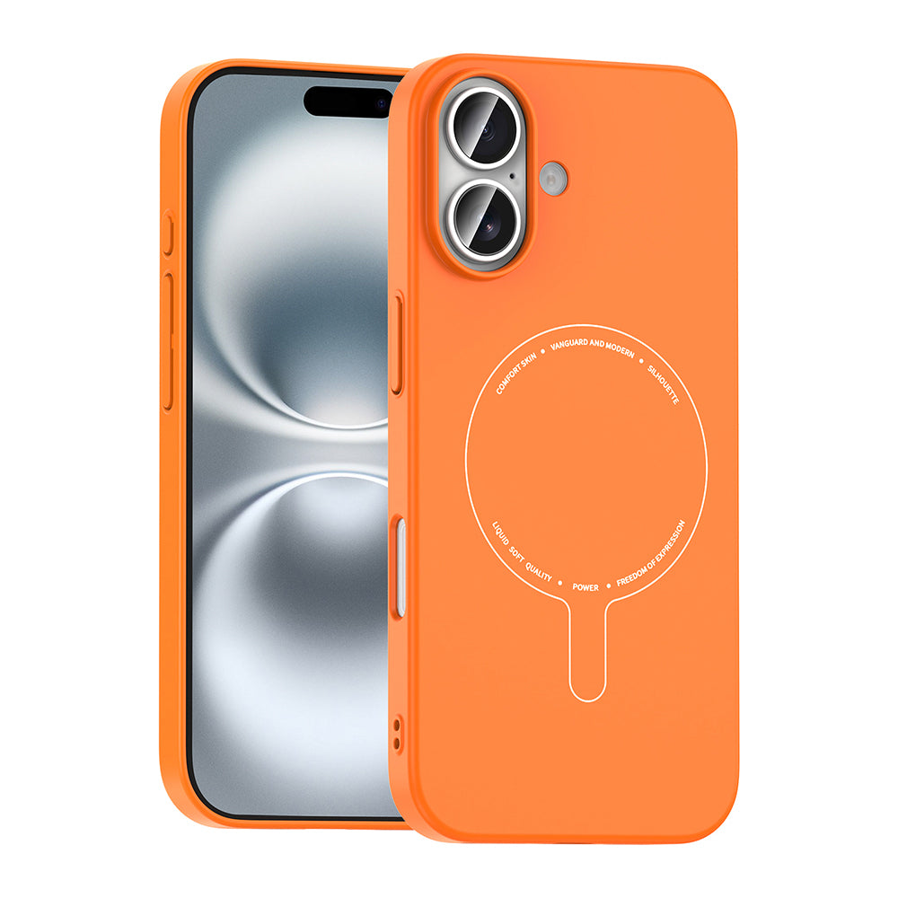 Apple iPhone 17 Kılıf M-Safe Şarj Özellikli Kamera Korumalı Zore Elio Sert PC Kapak Turuncu