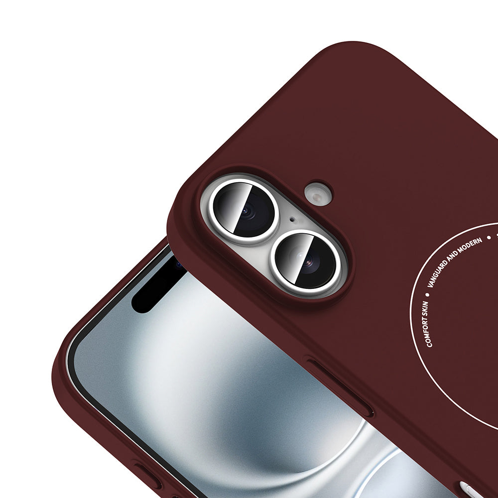 Apple iPhone 17 Kılıf M-Safe Şarj Özellikli Kamera Korumalı Zore Elio Sert PC Kapak Bordo