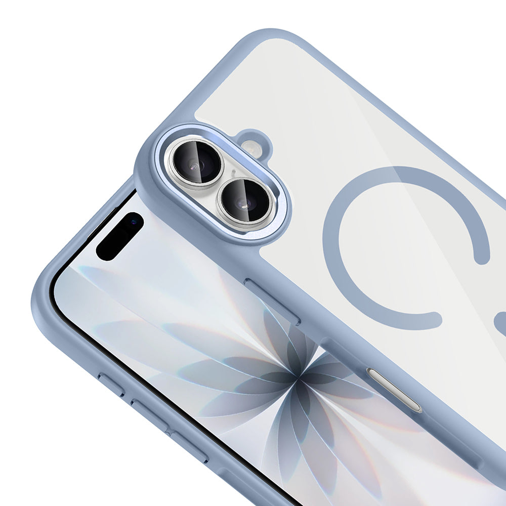 Apple iPhone 17 Kılıf M-Safe Şarj Özellikli Metal Kamera Çerçeveli Zore Tiko Kapak Mavi