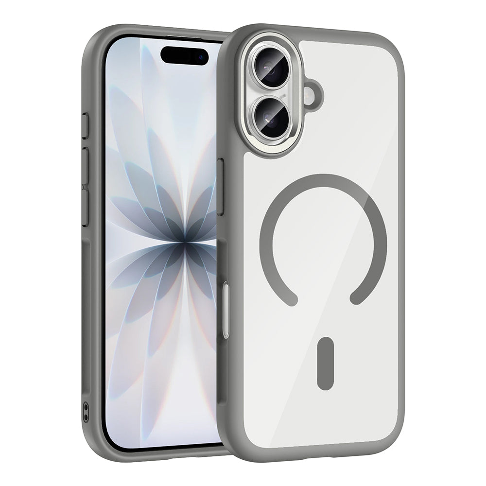 Apple iPhone 17 Kılıf M-Safe Şarj Özellikli Metal Kamera Çerçeveli Zore Tiko Kapak Gri
