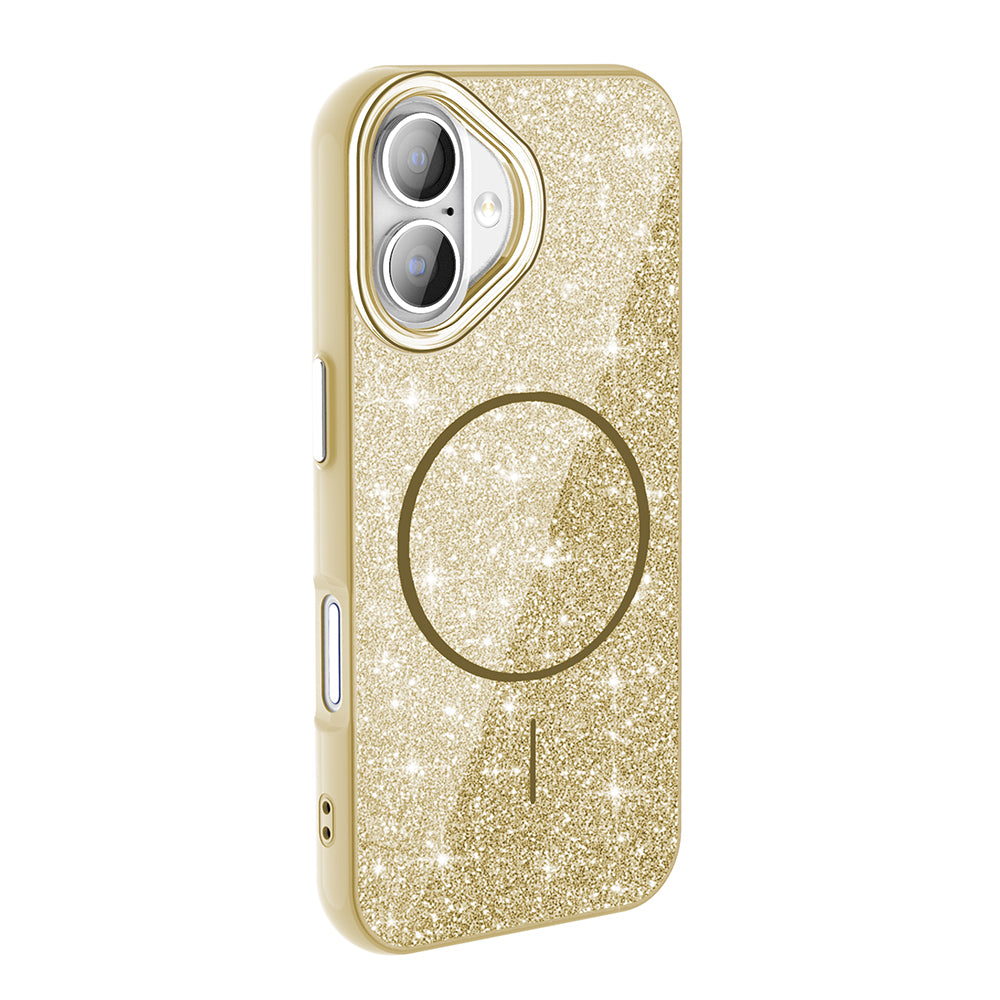 Apple iPhone 17 Kılıf M-safe Şarj Özellikli Parlayan Simli Zore Okso Kapak Gold
