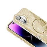 Apple iPhone 17 Kılıf M-safe Şarj Özellikli Parlayan Simli Zore Okso Kapak Gold