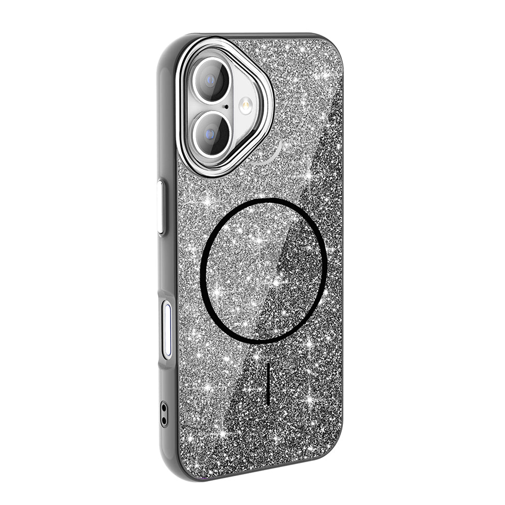 Apple iPhone 17 Kılıf M-safe Şarj Özellikli Parlayan Simli Zore Okso Kapak Derin Mor