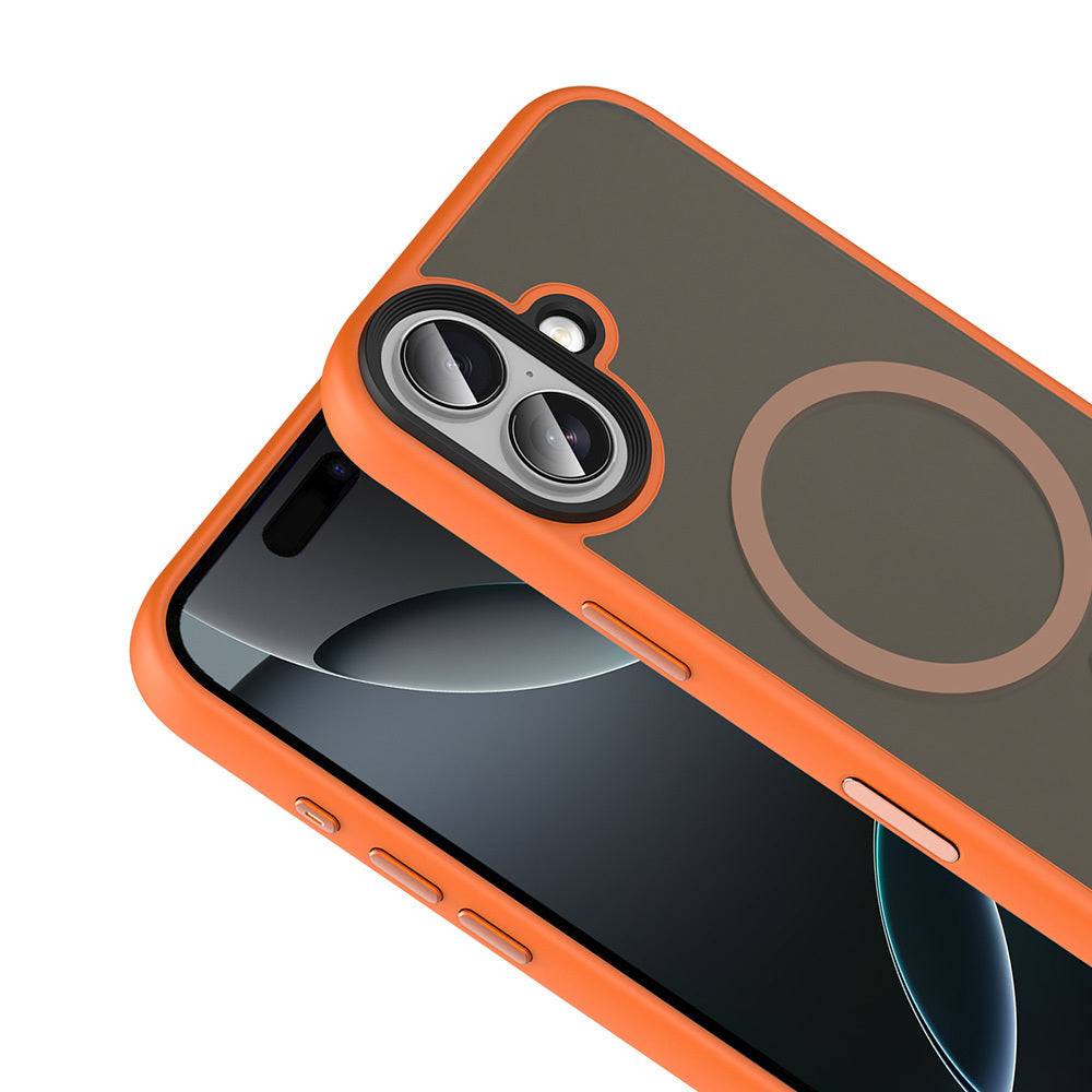 Apple iPhone 17 Kılıf Mat Arka Yüzey Wireless Şarj Özellikli Zore Flet M-safe Kapak Turuncu