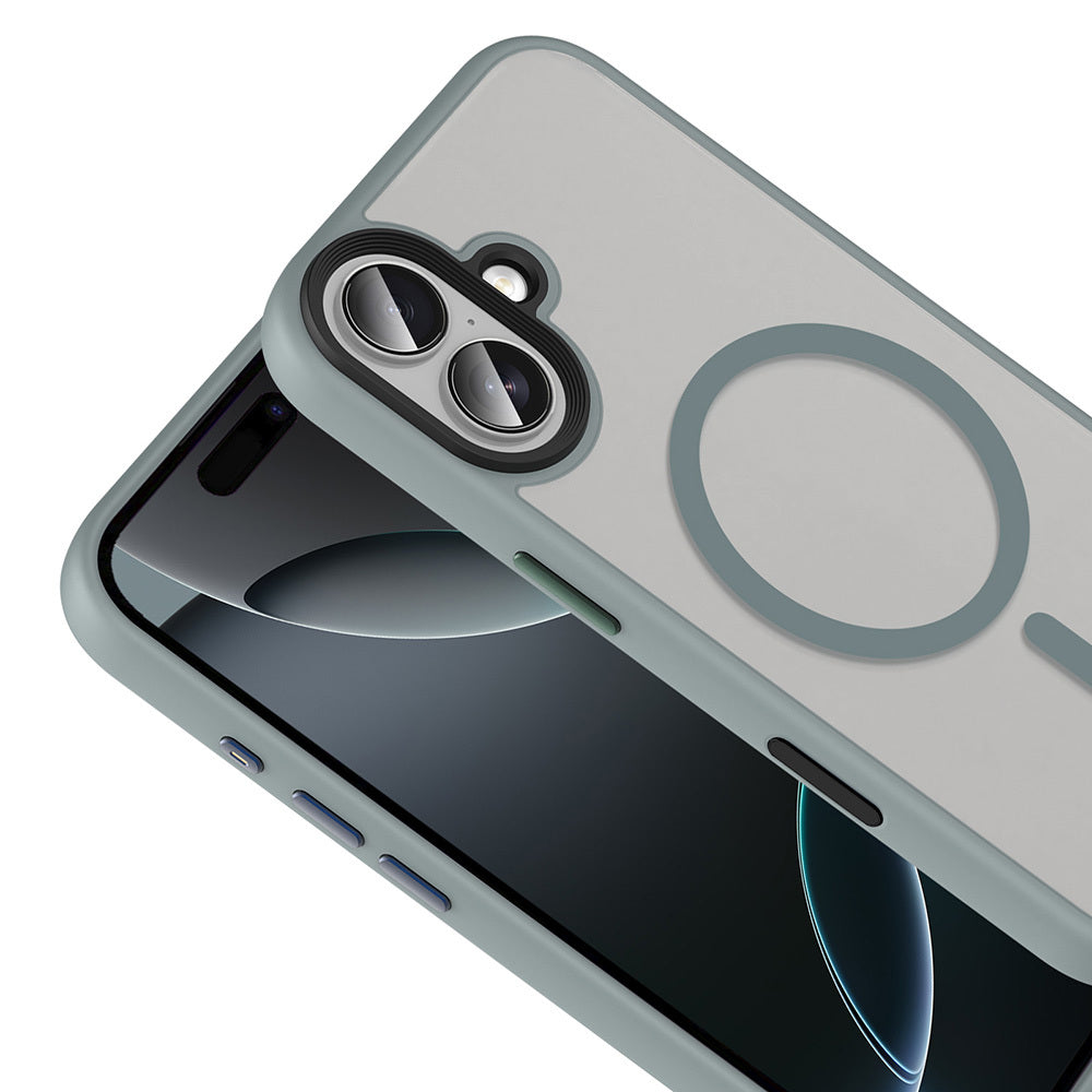 Apple iPhone 17 Kılıf Mat Arka Yüzey Wireless Şarj Özellikli Zore Flet M-safe Kapak Gri