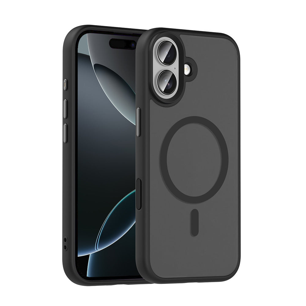 Apple iPhone 17 Kılıf Mat Arka Yüzey Wireless Şarj Özellikli Zore Flet M-safe Kapak Siyah