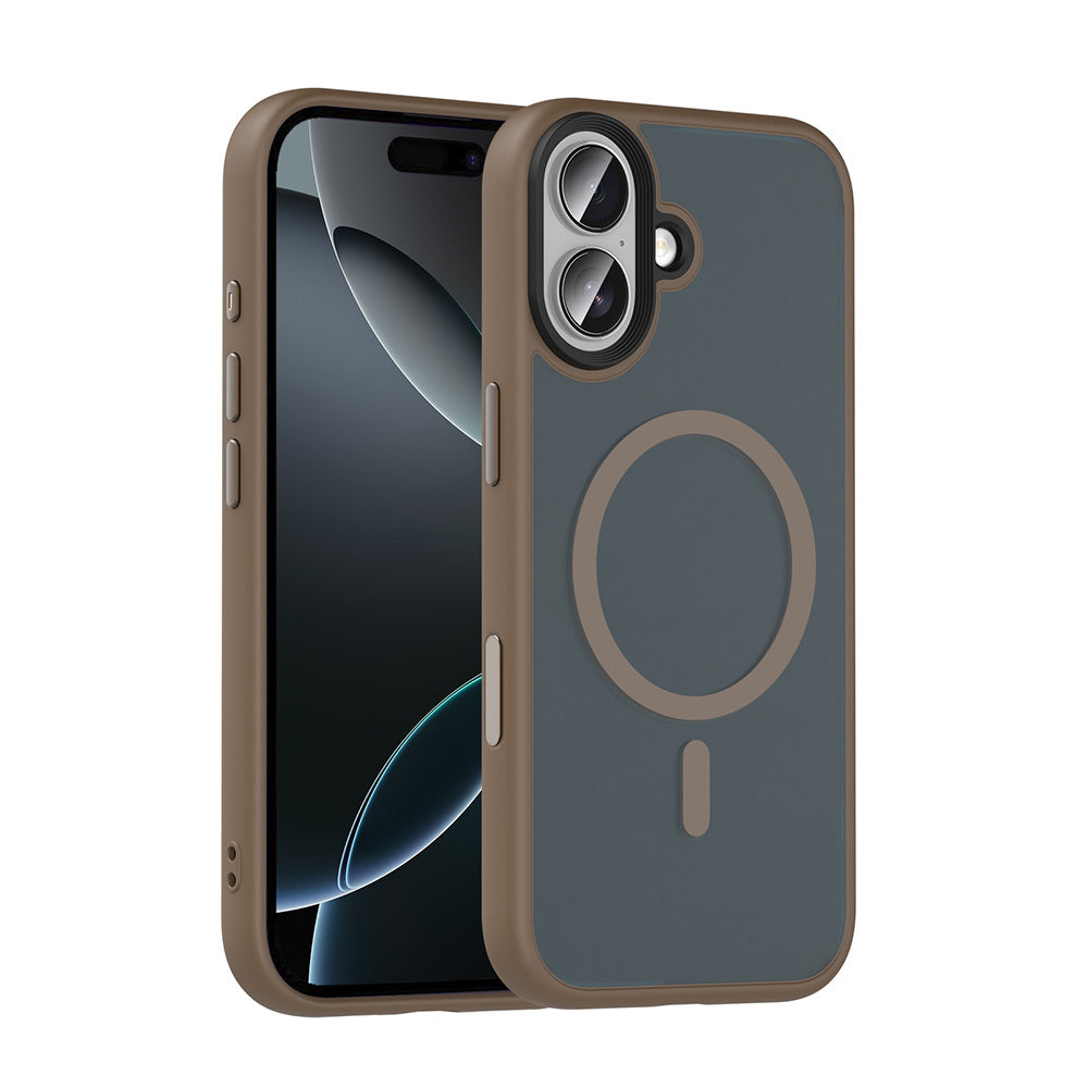 Apple iPhone 17 Kılıf Mat Arka Yüzey Wireless Şarj Özellikli Zore Flet M-safe Kapak Desert Titanyum