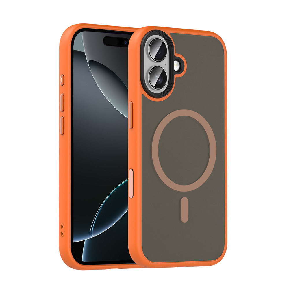 Apple iPhone 17 Kılıf Mat Arka Yüzey Wireless Şarj Özellikli Zore Flet M-safe Kapak Turuncu