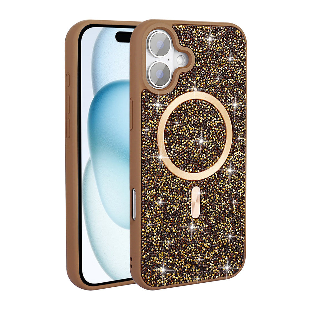 Apple iPhone 17 Kılıf Pırlanta Tasarımlı M-safe Şarj Özellikli Zore Mozaik Silikon Kapak Desert Titanyum