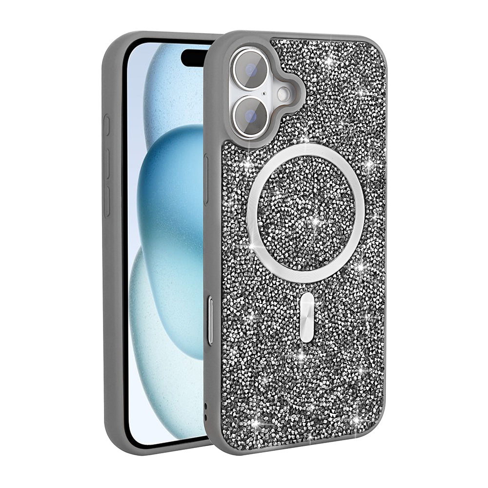 Apple iPhone 17 Kılıf Pırlanta Tasarımlı M-safe Şarj Özellikli Zore Mozaik Silikon Kapak Siyah
