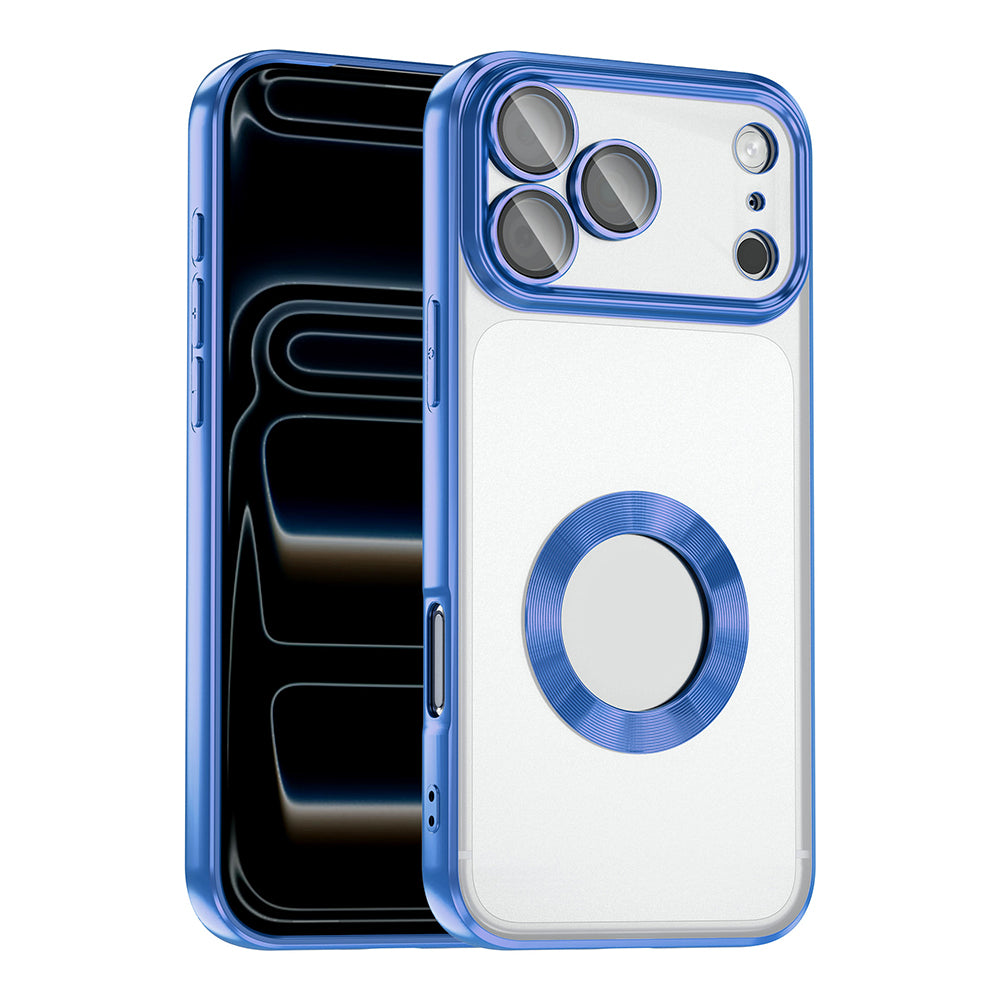 Apple iPhone 17 Pro Kılıf Kamera Korumalı Logo Gösteren Zore Omega Kapak Mavi
