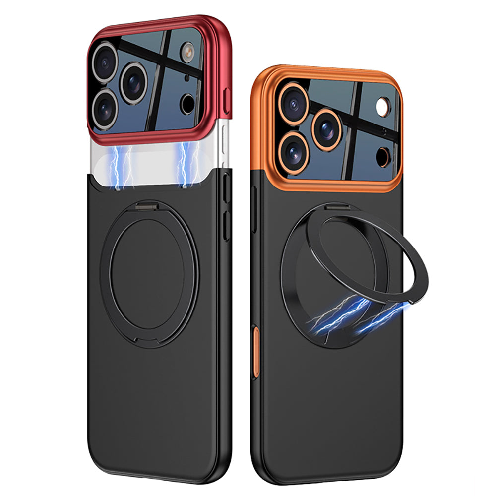 Apple iPhone 17 Pro Kılıf M-safe Şarj Özellikli 360 Derece Standlı Çift Parçalı Zore Torino Kapak Turuncu-Siyah