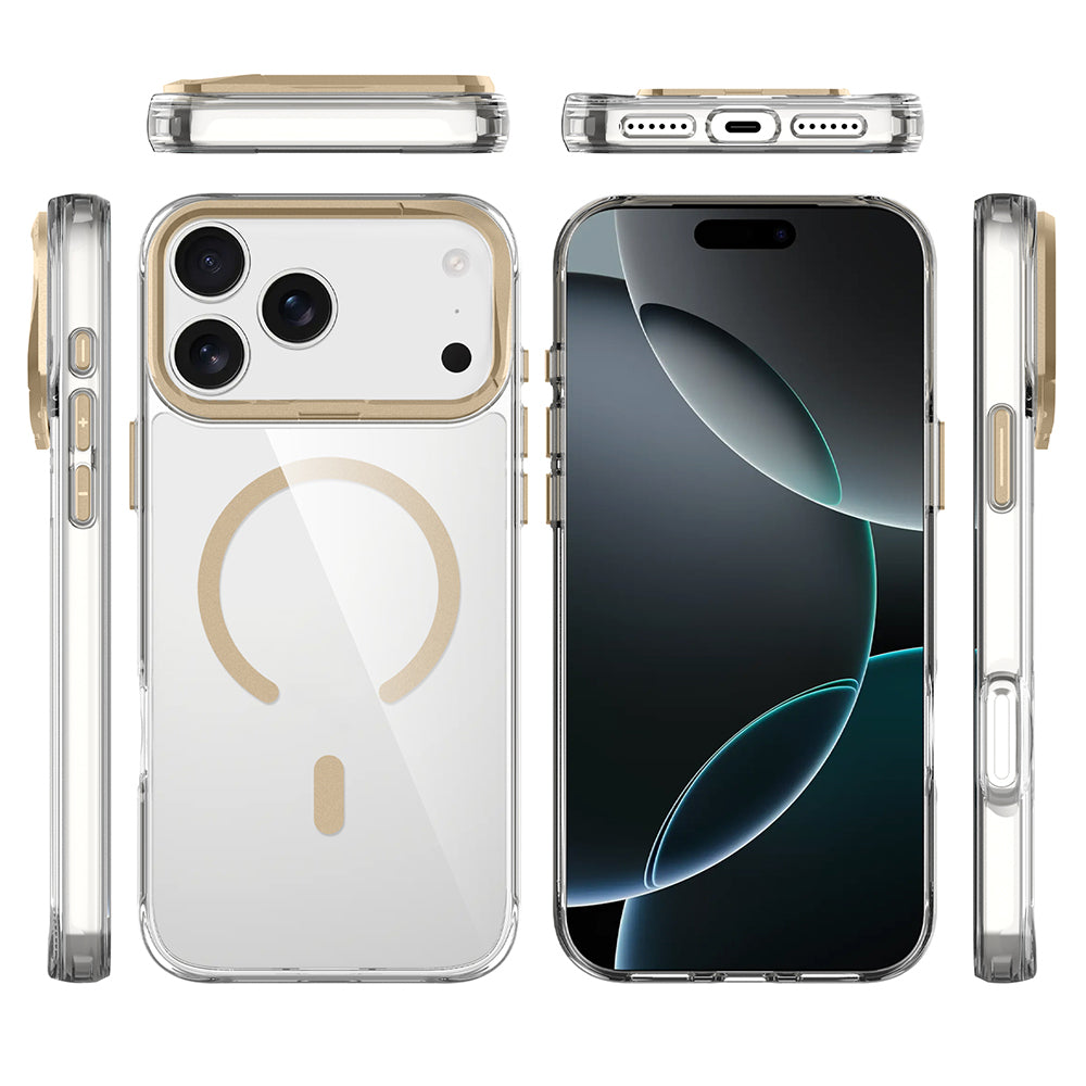 Apple iPhone 17 Pro Kılıf M-safe Şarj Özellikli Airbagli Kamera Standlı Azor Kapak Gold